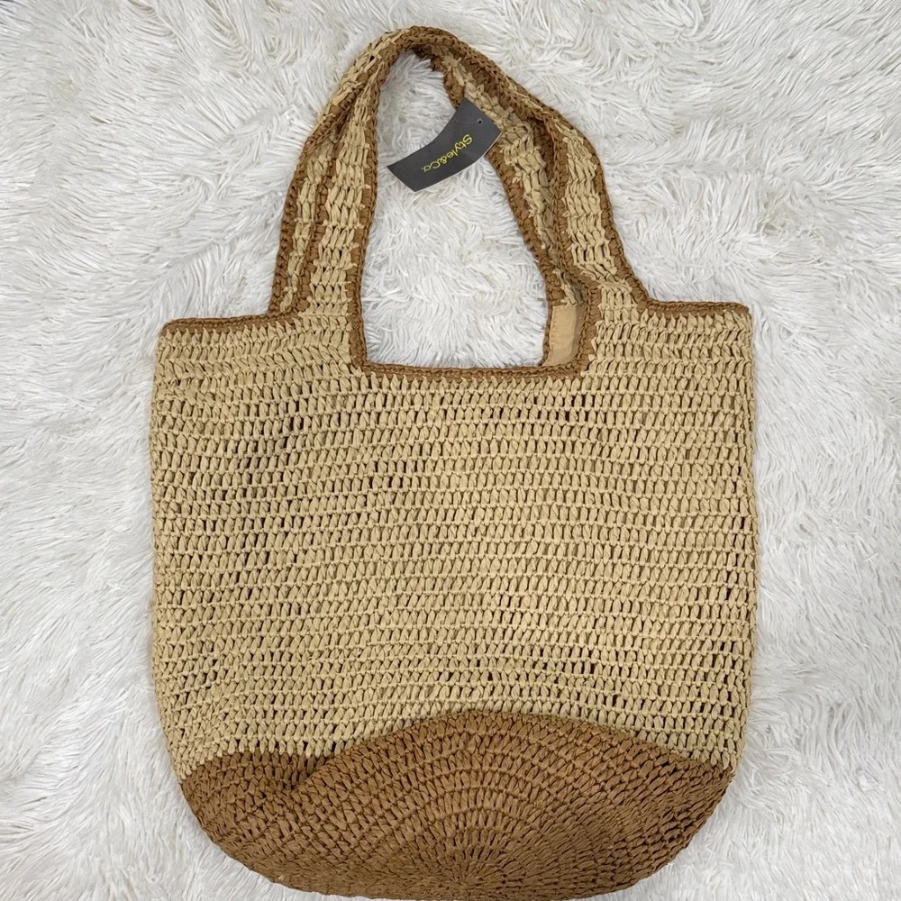 Style & Co. Two-Tone Woven Straw Tote - Natural & Brown